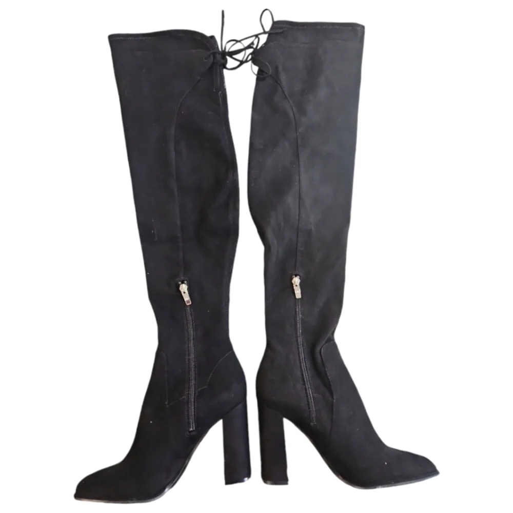 NWT Marc Fisher Octavie Black Suede Over The Knee Boots Block Heel Sz 7
